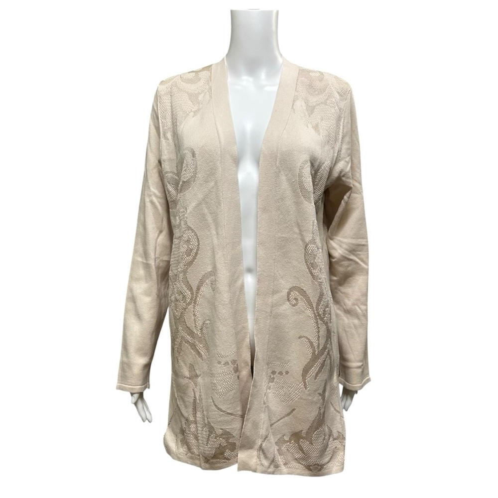 Dana Buchman Cream Open Front Damask Style Cotton Blend Cardigan Size L